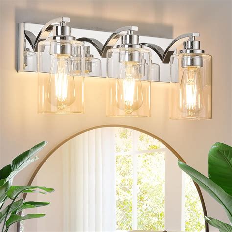 Review Discount ALAISLYC W115G3 3-Light Vanity Lights for Bathroom Fixture, 19" L, Chrome,Clear Glass Shade (3-Light)