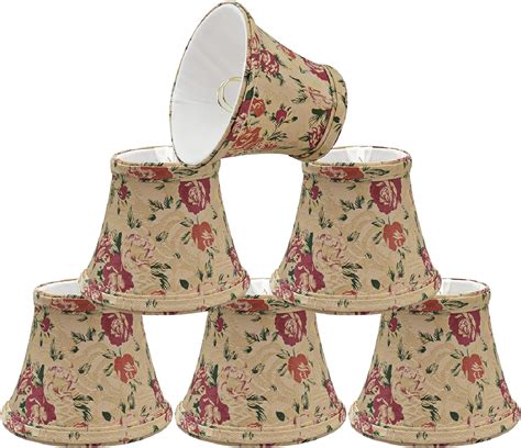 Aspen Creative 30005-6 Small Bell Shape Chandelier Set (6 Pack), Transitional Design in Floral Print, 5" Bottom Width (3" x 5" x 4") Clip ON LAMP Shade