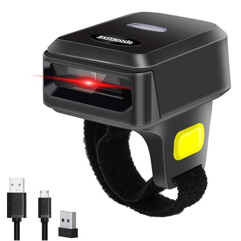 Bluetooth Wireless Ring Barcode Scanner, Symcode 1D Compatible with Bluetooth Function & 2.4GHz Wireless & Wired Connection, Portable Wearable Mini Finger Bar Code Reader