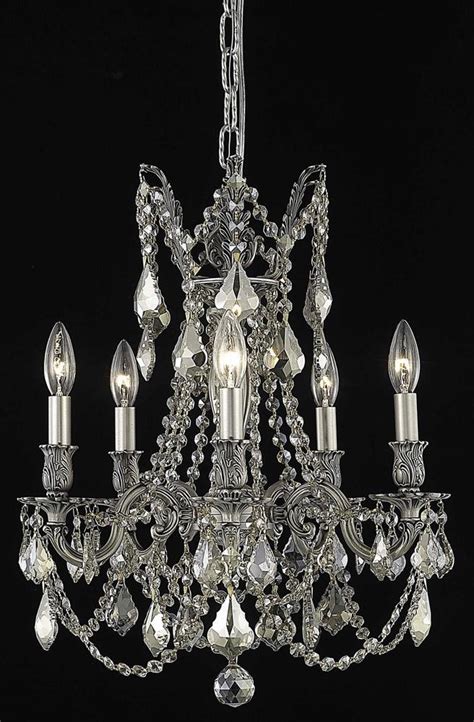 Elegant Lighting 9205TL18PW/RC Rosalia Collection 5-Light Pewter Fix with Clear Royal Cut Crystal