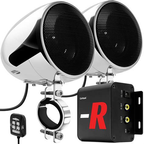 GoHawk TN4-R Amplifier 4" Full Range Waterproof Bluetooth Motorcycle Stereo Speakers 1 to 1.5 in. Handlebar Mount Audio Amp System Harley Touring Cruiser ATV UTV RZR, AUX, FM Radio (TN4-R Black)