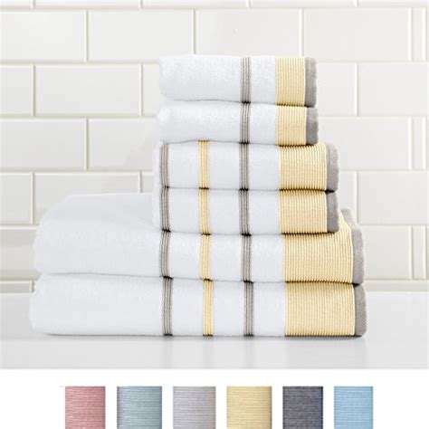 Great Bay Home 6-Piece Luxury Hotel/Spa Turkish Cotton Striped Towel Set, 500 GSM. Includes Bath Towels, Hand Towels and Washcloths. Noelle Collection by Brand. (Dark Grey/Light Grey)
