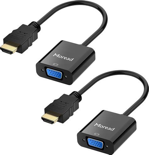 Moread HDMI to VGA with Audio, 2 Pack, Gold-Plated Active HDMI to VGA Adapter (Male to Female) with Micro USB Power Cable & 3.5mm Audio Cable for PS4, MacBook Pro, Mac Mini, Apple TV and More - Black