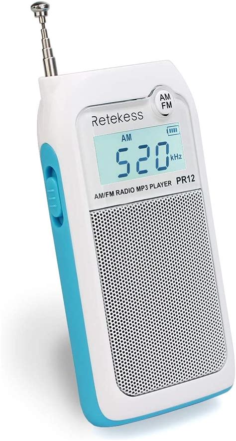 Retekess PR12 Portable Pocket Radio AM FM, Small Personal Radio, Digital AM FM Radio with Headphone Socket and Clear Display for Walking (White)
