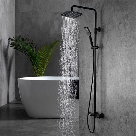 Shower System Luxury bathroom Shower Faucet Fixtures, Waterfall Tub Spout with 8 inches Rainfall Shower Head and Valve Wall Mount Shower Faucet Set(Matte Black)