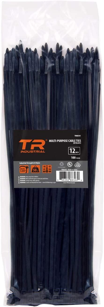Flash Deals - 70% OFF TR Industrial Multi-Purpose UV Resistant Black Cable Ties, 36 inches, 50 Pack
