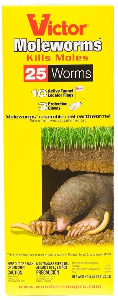 Top Brands Victor Moleworms to Kill Moles, Mole Poison - pack of 25 Worms! Better than Talpirid! Accessories Included, protective gloves, active tunnel flags and instructions.