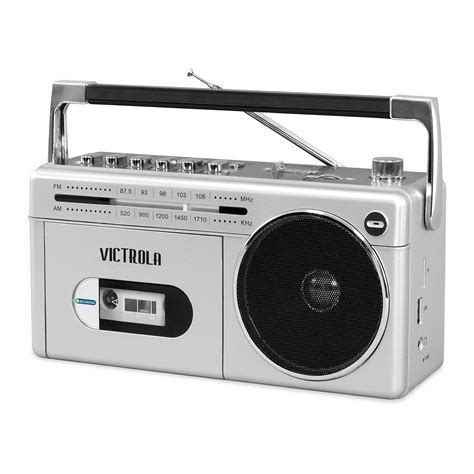 Victrola VBB-25-SLV Mini Bluetooth Boombox with Cassette Player, Recorder and Am/FM Radio, Silver